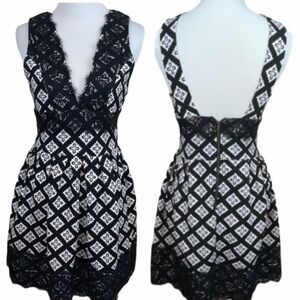 Listicle Black White Lace Fit & Flare Midi Dress S